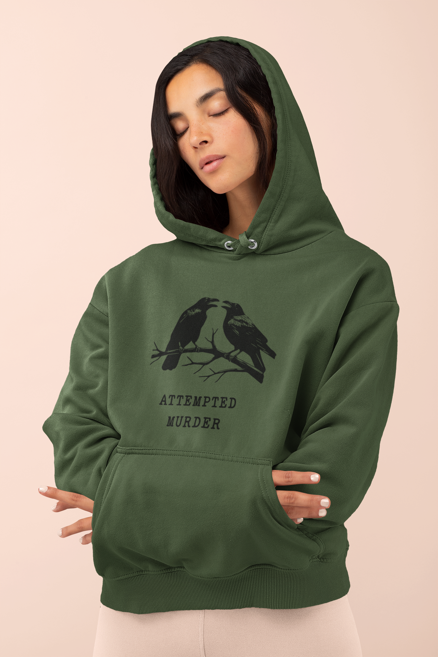 Attempted Murder Raven Vintage Gothic Unisex Hooded Sweatshirt | Cozy Cotton Fleece, Medium-Heavy Fabric