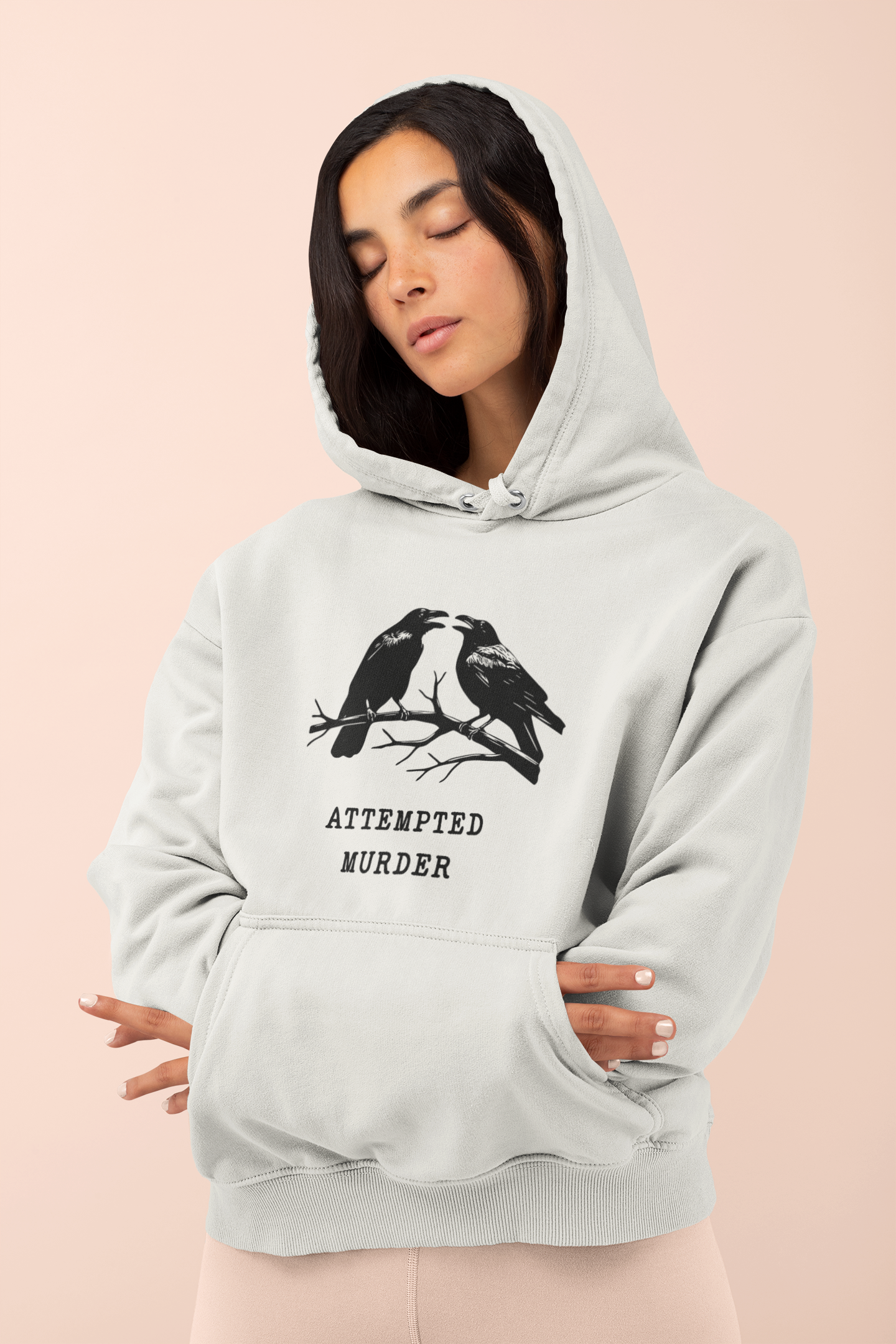 Attempted Murder Raven Vintage Gothic Unisex Hooded Sweatshirt | Cozy Cotton Fleece, Medium-Heavy Fabric