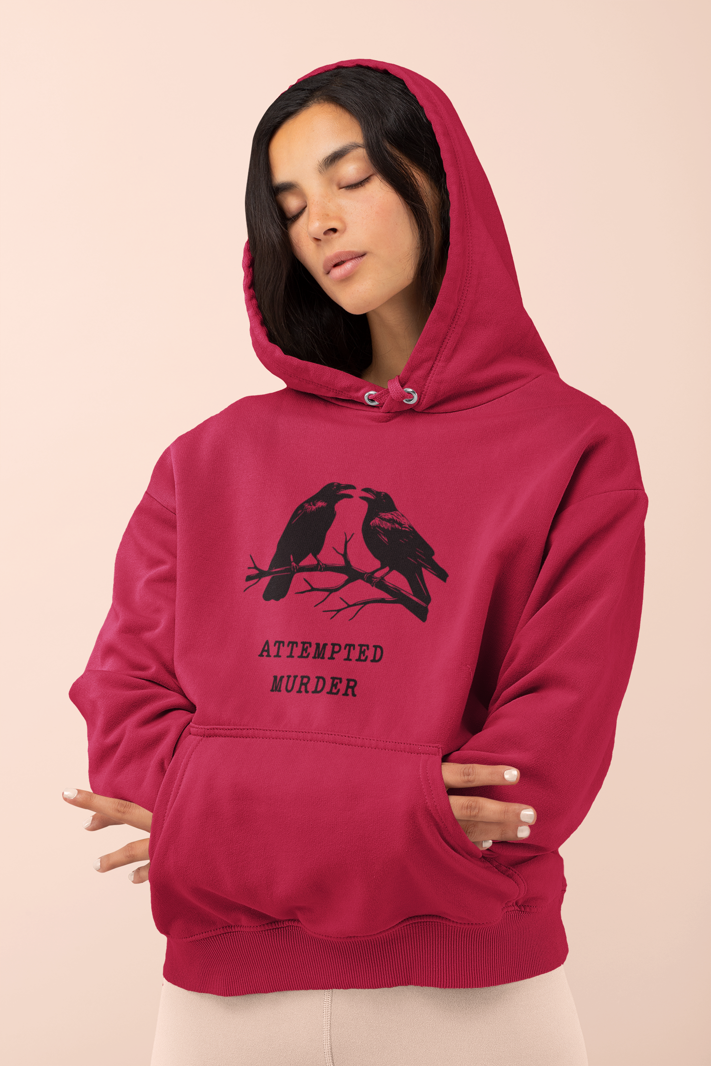 Attempted Murder Raven Vintage Gothic Unisex Hooded Sweatshirt | Cozy Cotton Fleece, Medium-Heavy Fabric