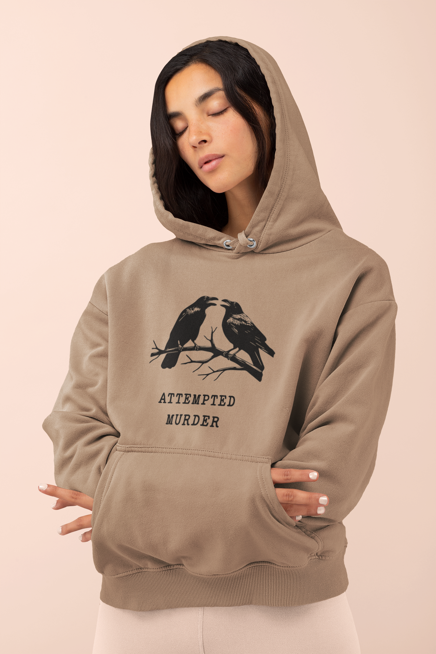 Attempted Murder Raven Vintage Gothic Unisex Hooded Sweatshirt | Cozy Cotton Fleece, Medium-Heavy Fabric