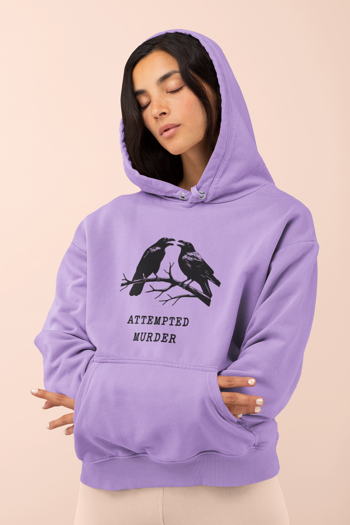 Attempted Murder Raven Vintage Gothic Unisex Hooded Sweatshirt | Cozy Cotton Fleece, Medium-Heavy Fabric