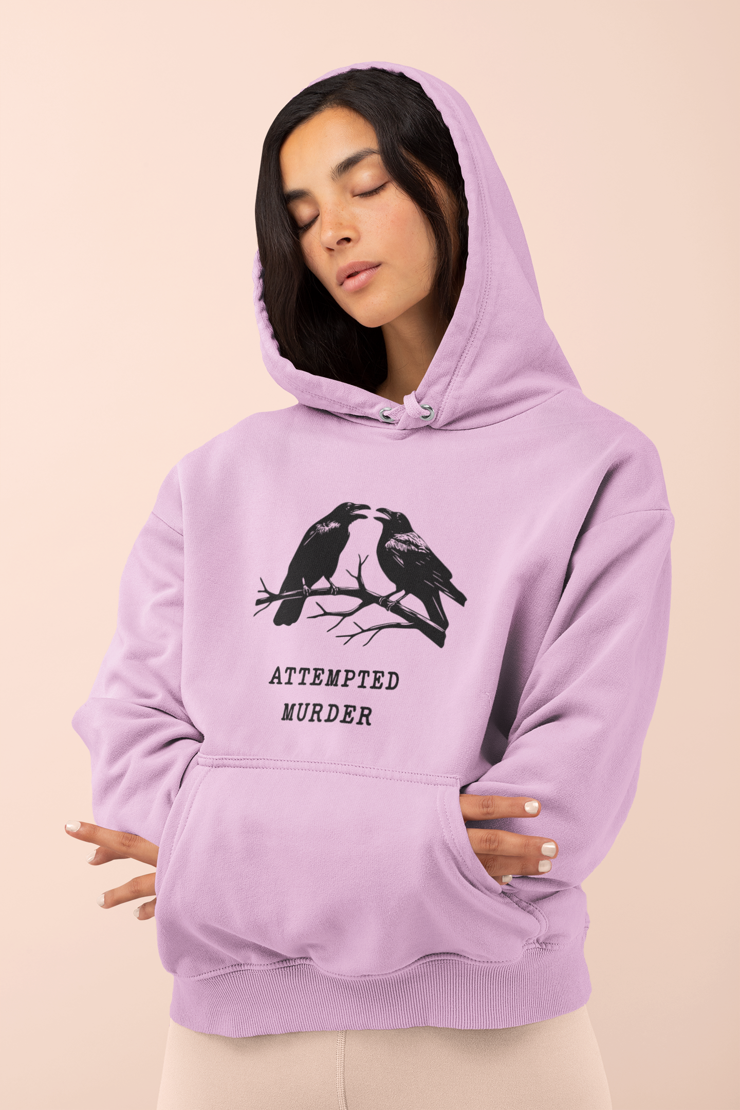 Attempted Murder Raven Vintage Gothic Unisex Hooded Sweatshirt | Cozy Cotton Fleece, Medium-Heavy Fabric