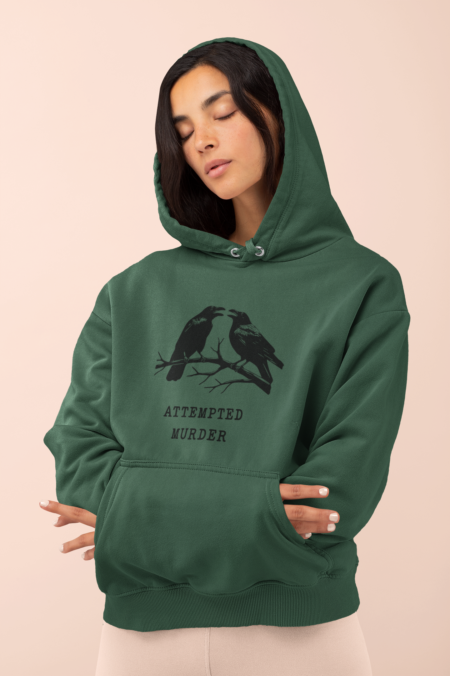 Attempted Murder Raven Vintage Gothic Unisex Hooded Sweatshirt | Cozy Cotton Fleece, Medium-Heavy Fabric
