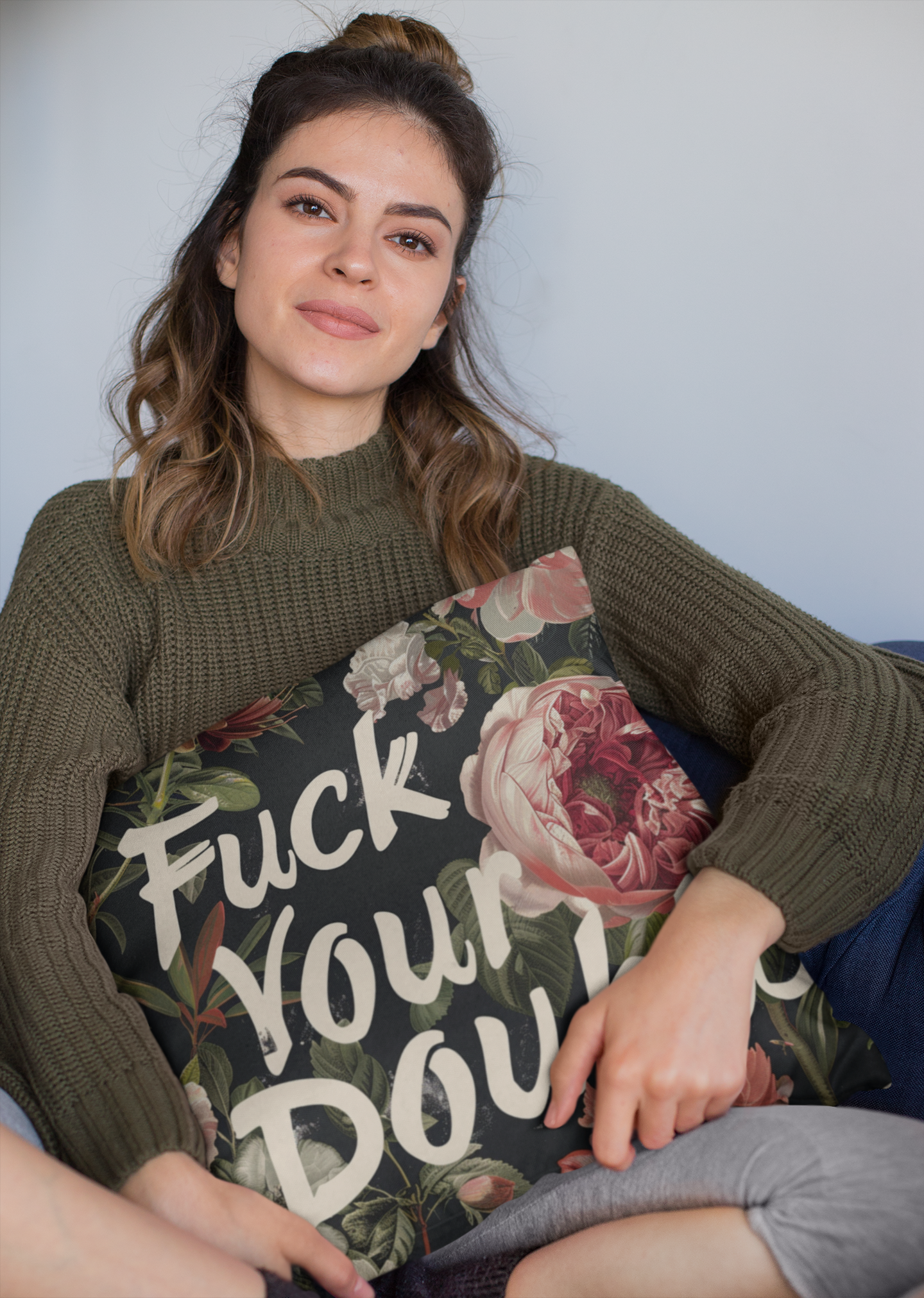 Funny Double-Sided Throw Pillow "Fuck Your Doubts" with a Dog Hair Twist