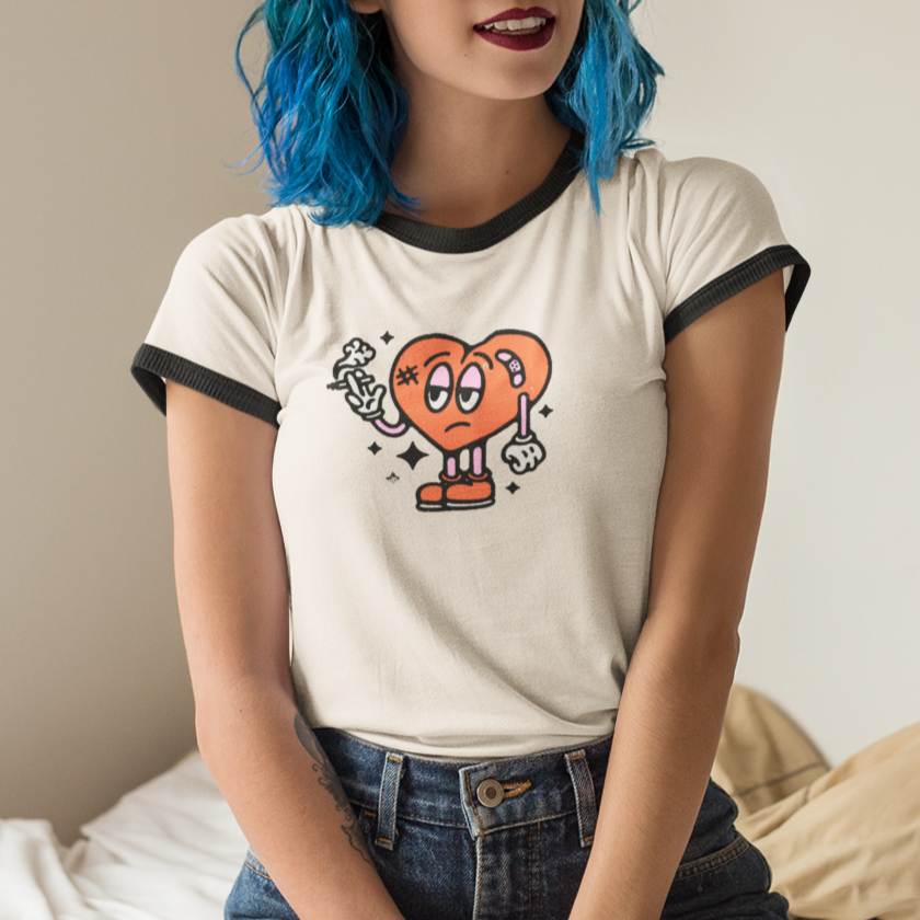 Anti-Valentine’s Unisex Ringer Tee – Broken Hearted & Over It