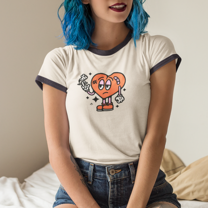 Anti-Valentine’s Unisex Ringer Tee – Broken Hearted & Over It