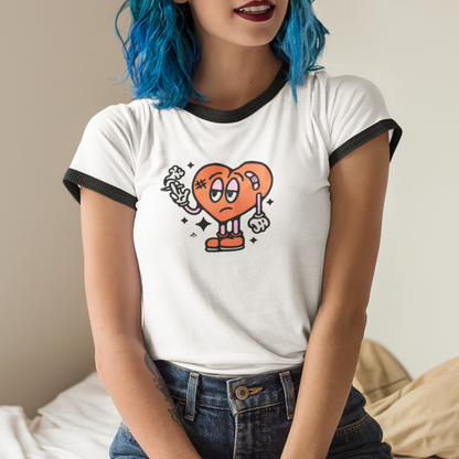 Anti-Valentine’s Unisex Ringer Tee – Broken Hearted & Over It