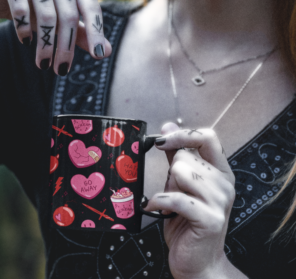 Anti-Valentine's Day Mug, Black Ceramic Cup 11oz