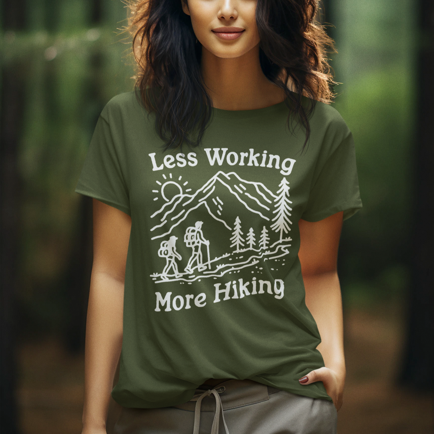 Discover Adventure in Style: Bella Canvas 3001 T-Shirt 7 Colors - Less Working More Hiking Design