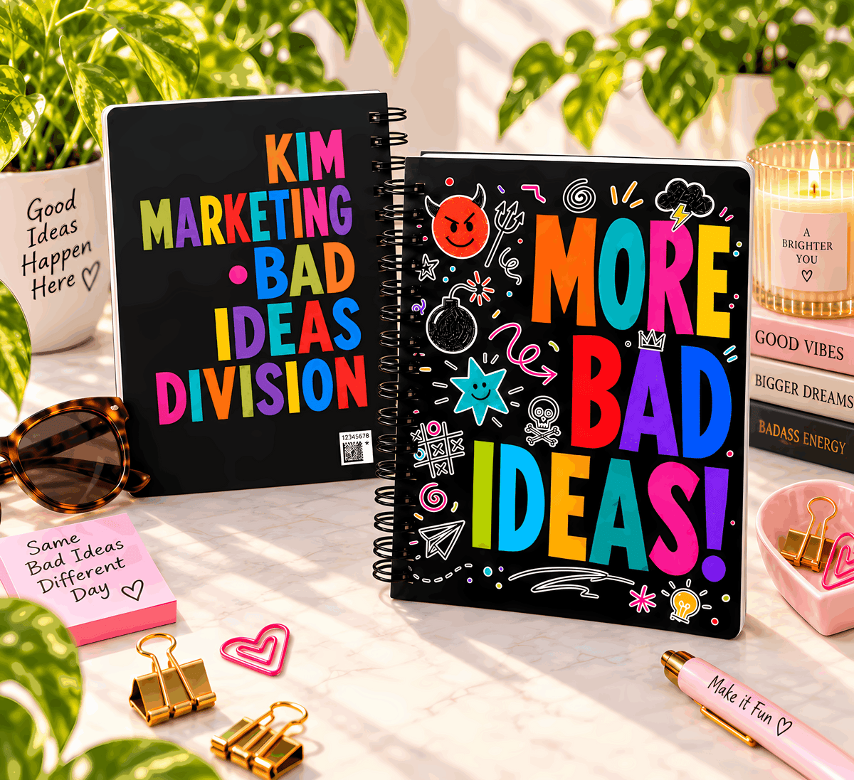 Personalized More Bad Ideas Black Spiral Bound Journal