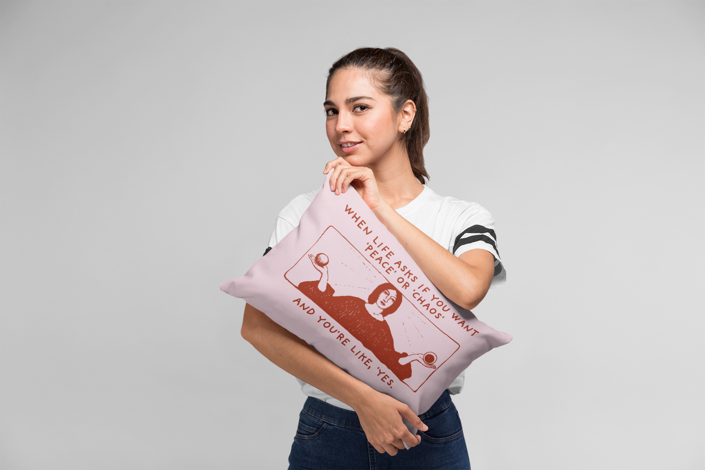 Pink and Red 20x14 Lumbar Pillow - Peace or Chaos Vintage Design | Stylish Spun Polyester Decor