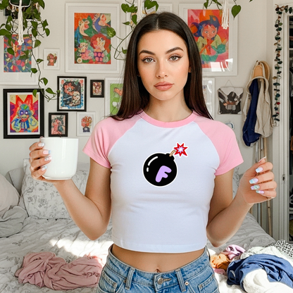 F-Bomb Women’s Raglan Baby Tee | Funny Cute Cropped Baseball T-Shirt