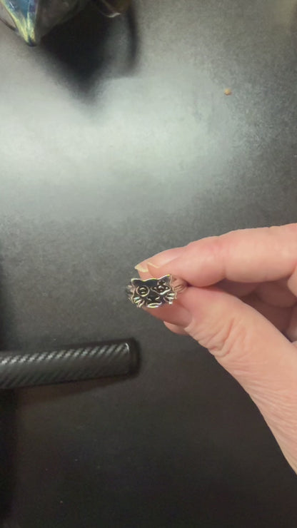 Adjustable Silver Space Cat Ring with Gift Packaging