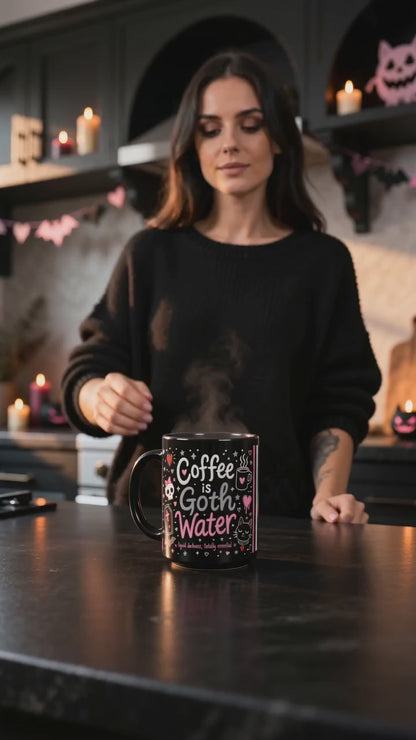 Coffee Is Goth Water Funny Halloween Black Mug 11 oz and 15 oz Black Mug (11oz, 15oz)