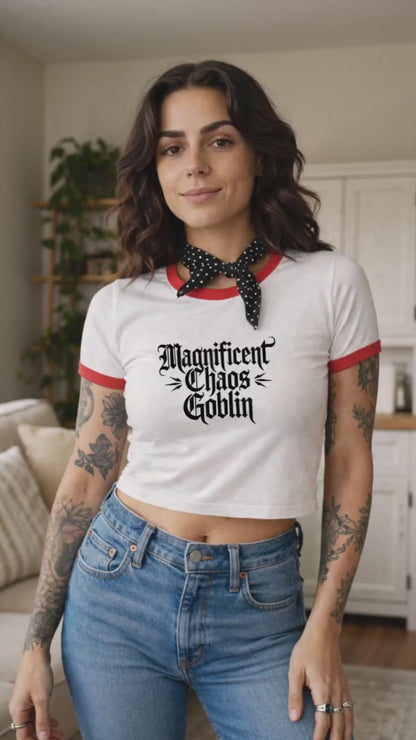 Magnificent Chaos Goblin Womens Cropped Ringer Tee