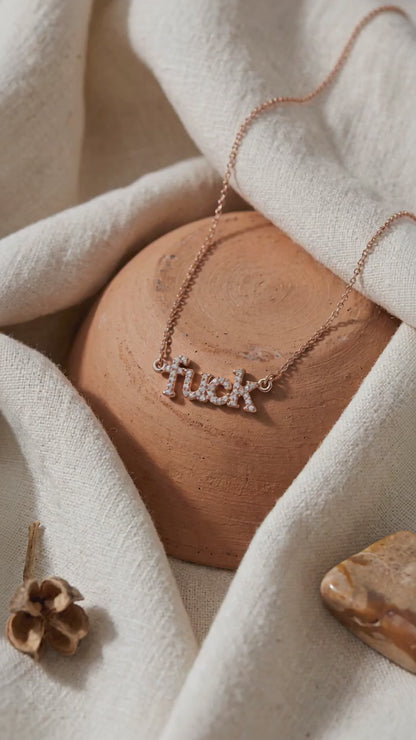 Fuck Crystal Word Necklace Rose Gold Pendant Necklace with Black Velvet Gift Bag