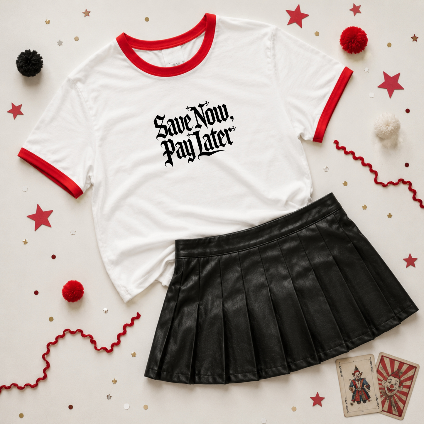 Save Now Pay Later Womens Cropped Ringer Tee