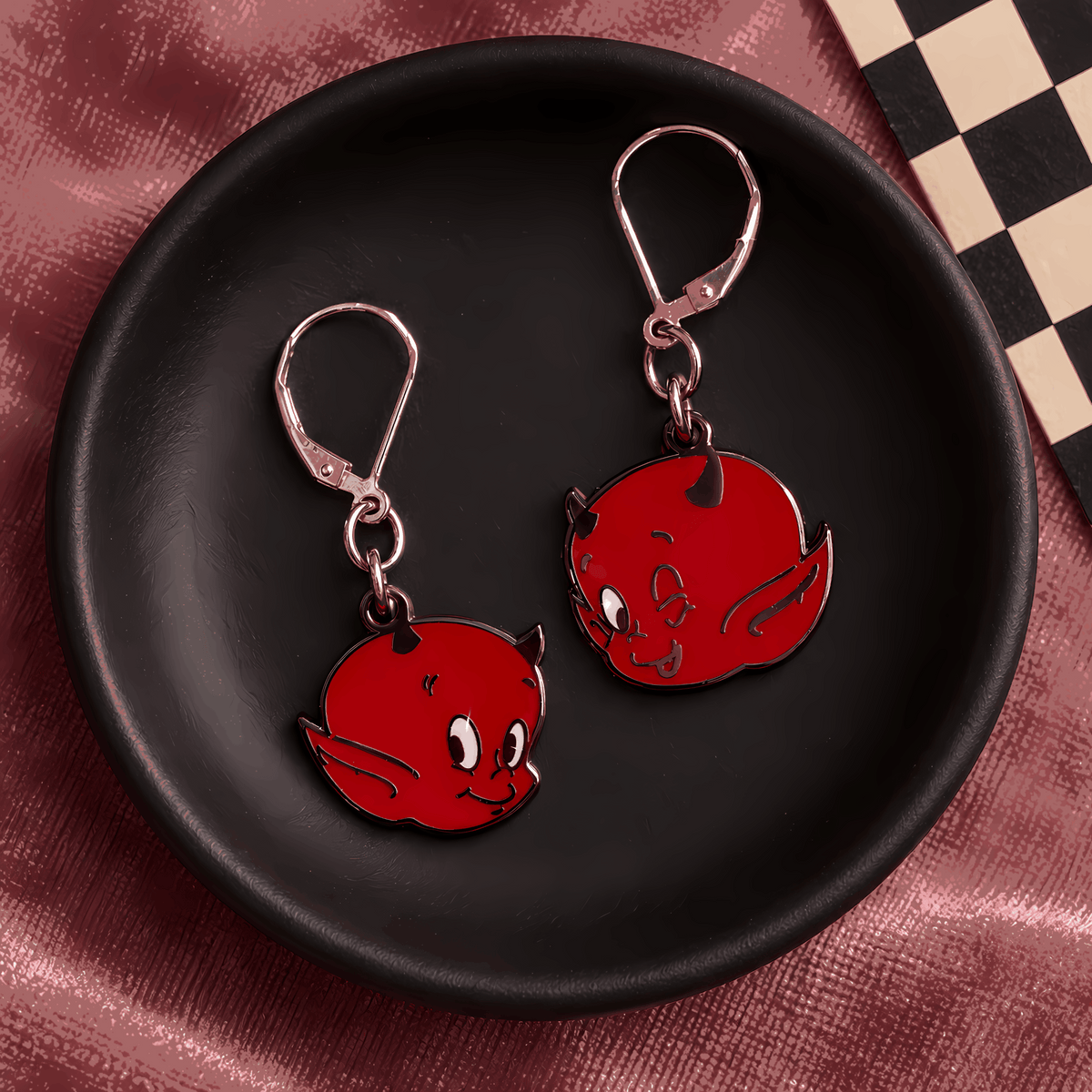 Mismatched Red Devil Earrings | Handmade Retro Kitsch Dangles
