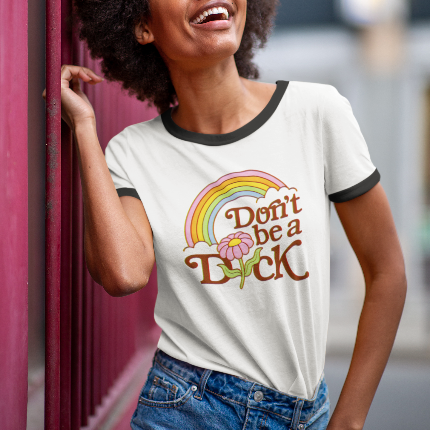 Retro Flower Don't Be a Dick Ringer T-Shirt