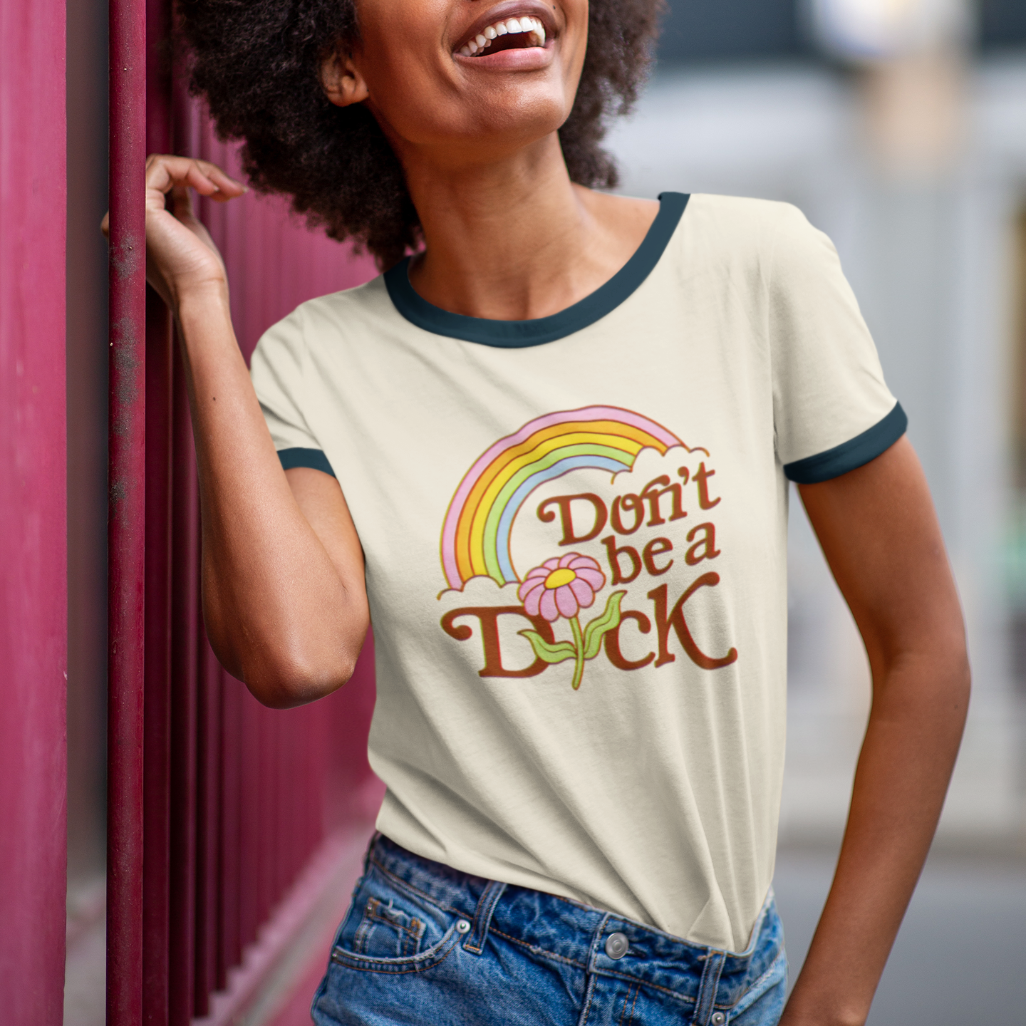 Retro Flower Don't Be a Dick Ringer T-Shirt