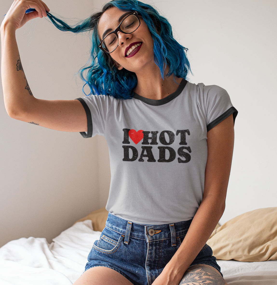 I Love Hot Dads Ringer T-Shirt - Funny Retro Unisex Tee in 4 ColorsCombos