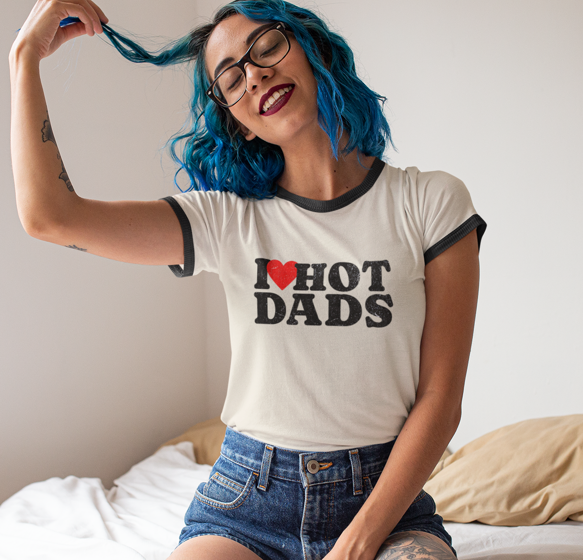 I Love Hot Dads Ringer T-Shirt - Funny Retro Unisex Tee in 4 ColorsCombos