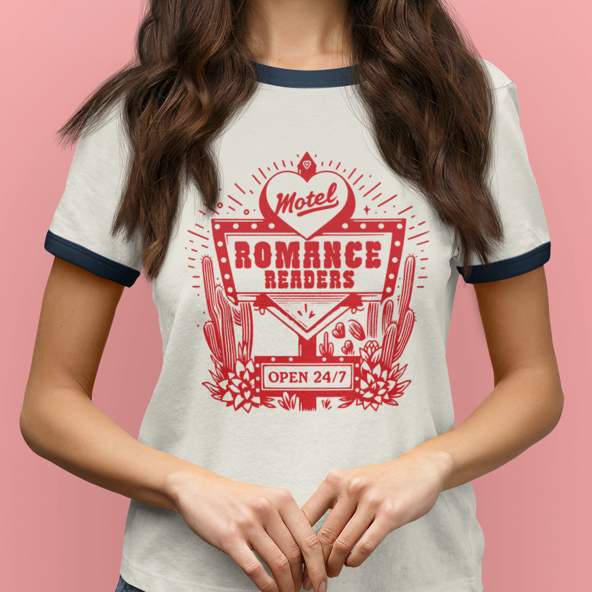 Romance Readers Motel T-Shirt | Unisex Next Level Ringer Tee for Book Lovers