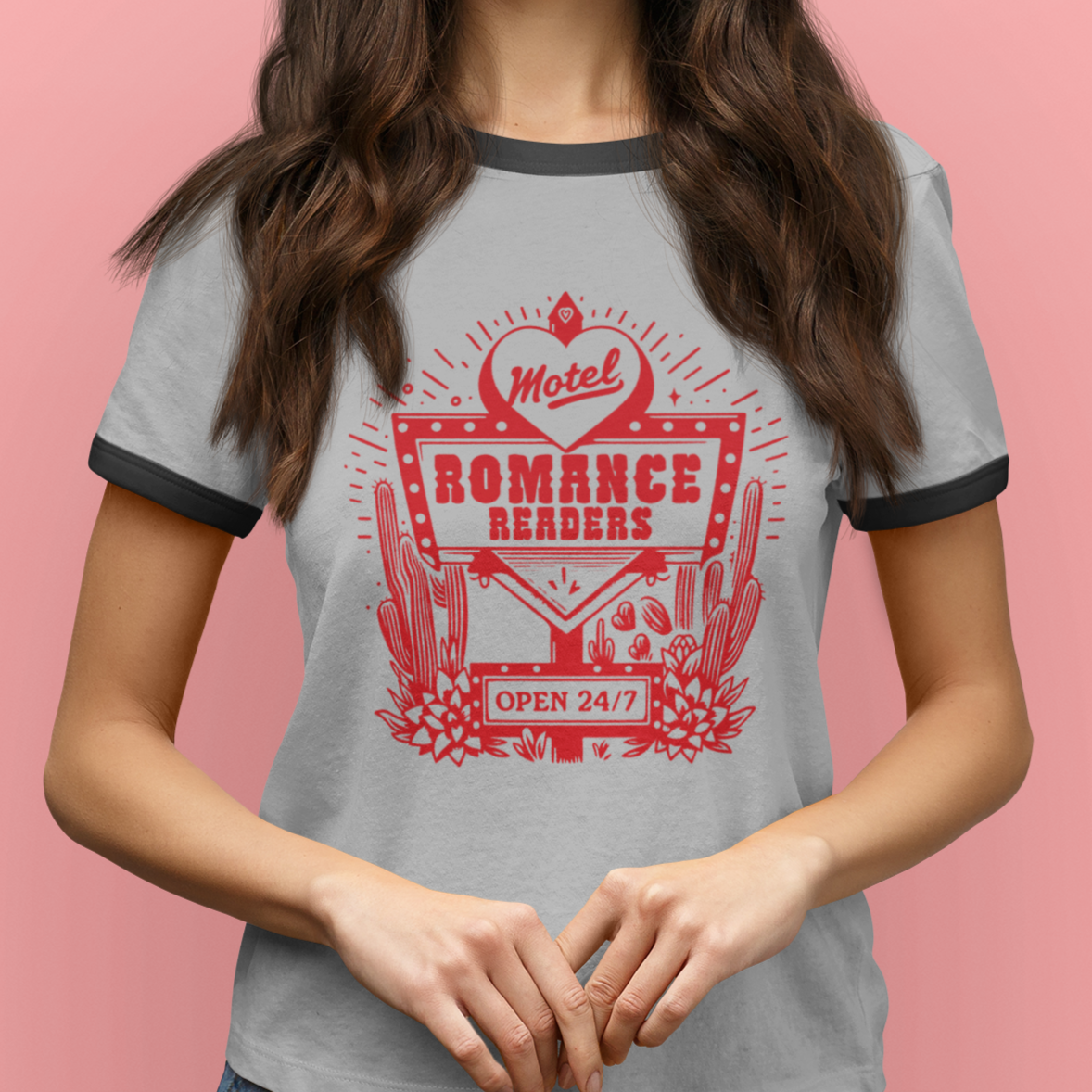 Romance Readers Motel T-Shirt | Unisex Next Level Ringer Tee for Book Lovers