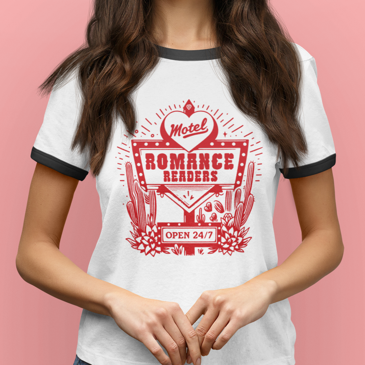 Romance Readers Motel T-Shirt | Unisex Next Level Ringer Tee for Book Lovers