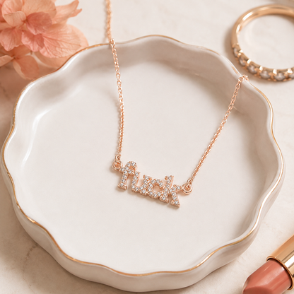 Fuck Crystal Word Necklace Rose Gold Pendant Necklace with Black Velvet Gift Bag