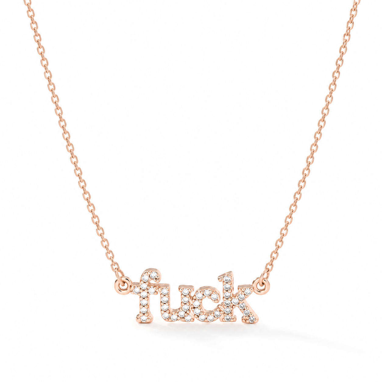 Fuck Crystal Word Necklace Rose Gold Pendant Necklace with Black Velvet Gift Bag