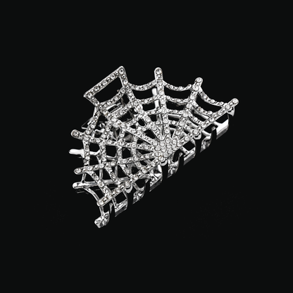 Gothic Hair Claw Clip Set | Vampire Lips & Silver Rhinestone Spiderweb with Gift Packaging & CWS Stickers