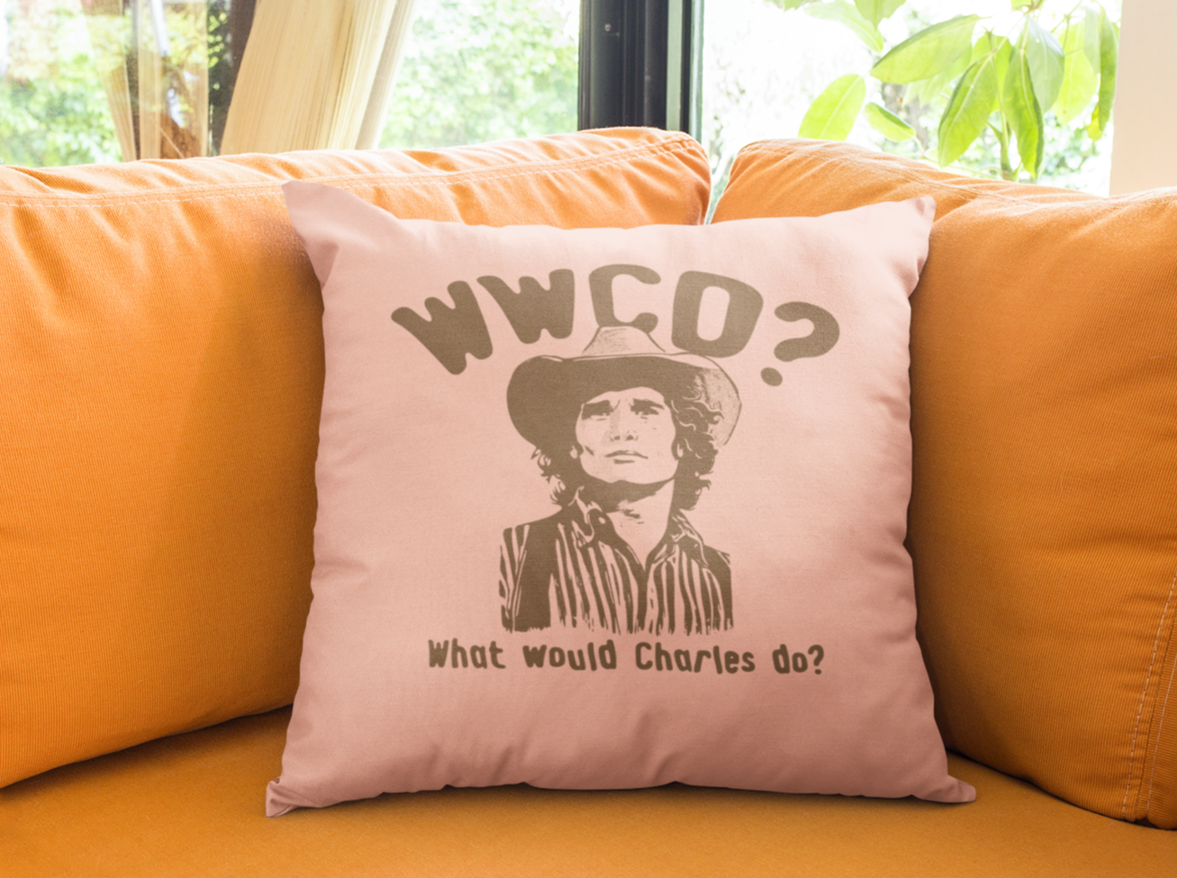 WWCD? What Would Charles Do? Western Throw Pillow Funny Vintage-Inspired Home Decor