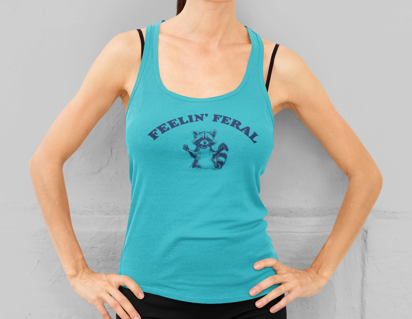 Women's Funny 'Feeling Feral' Racoon Meme Racerback Tank Top - Perfect for Summer Fun in 7 Colors