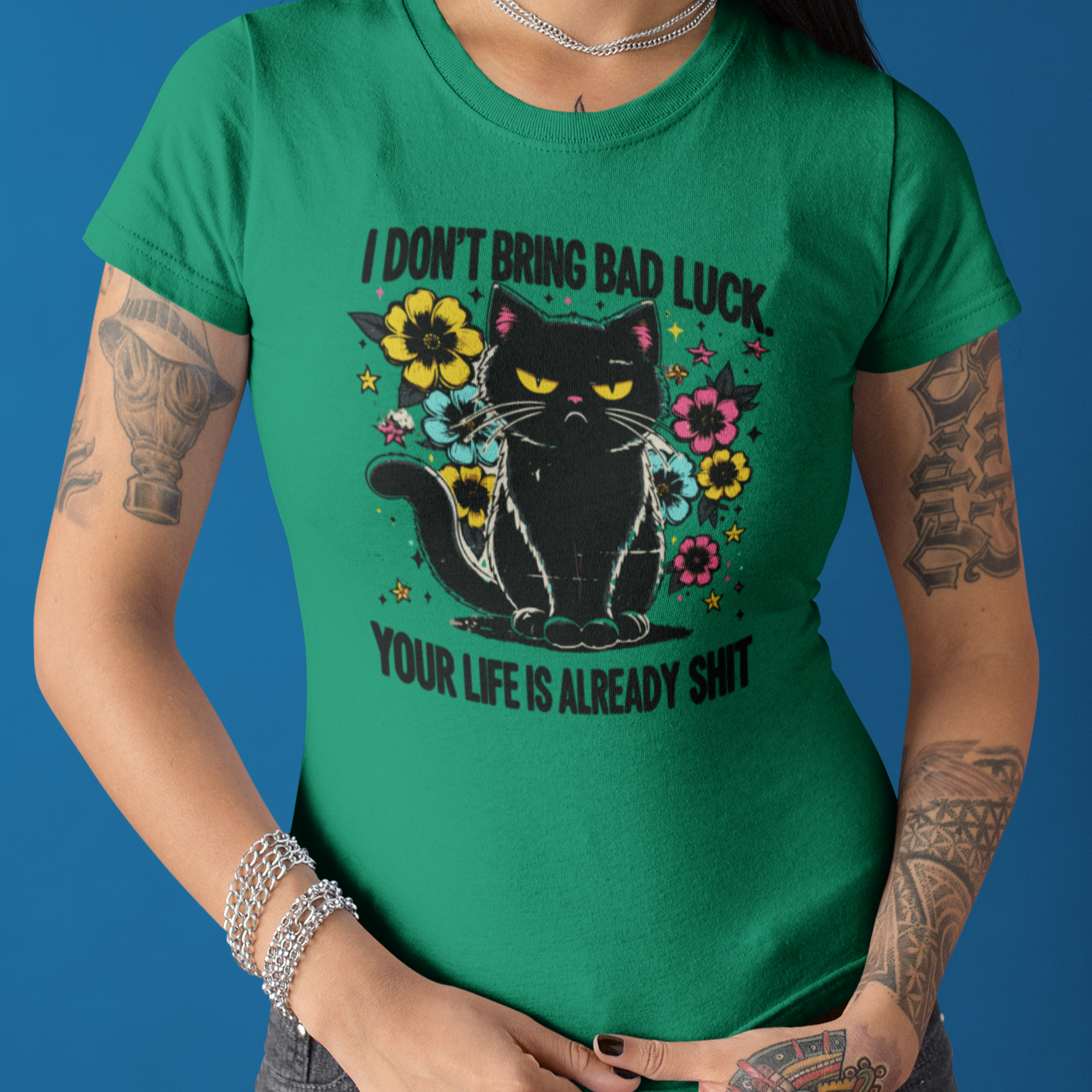 Grumpy Black Cat T-Shirt Enthusiasts - Embrace the Sass! Unisex Jersey Short Sleeve Tee