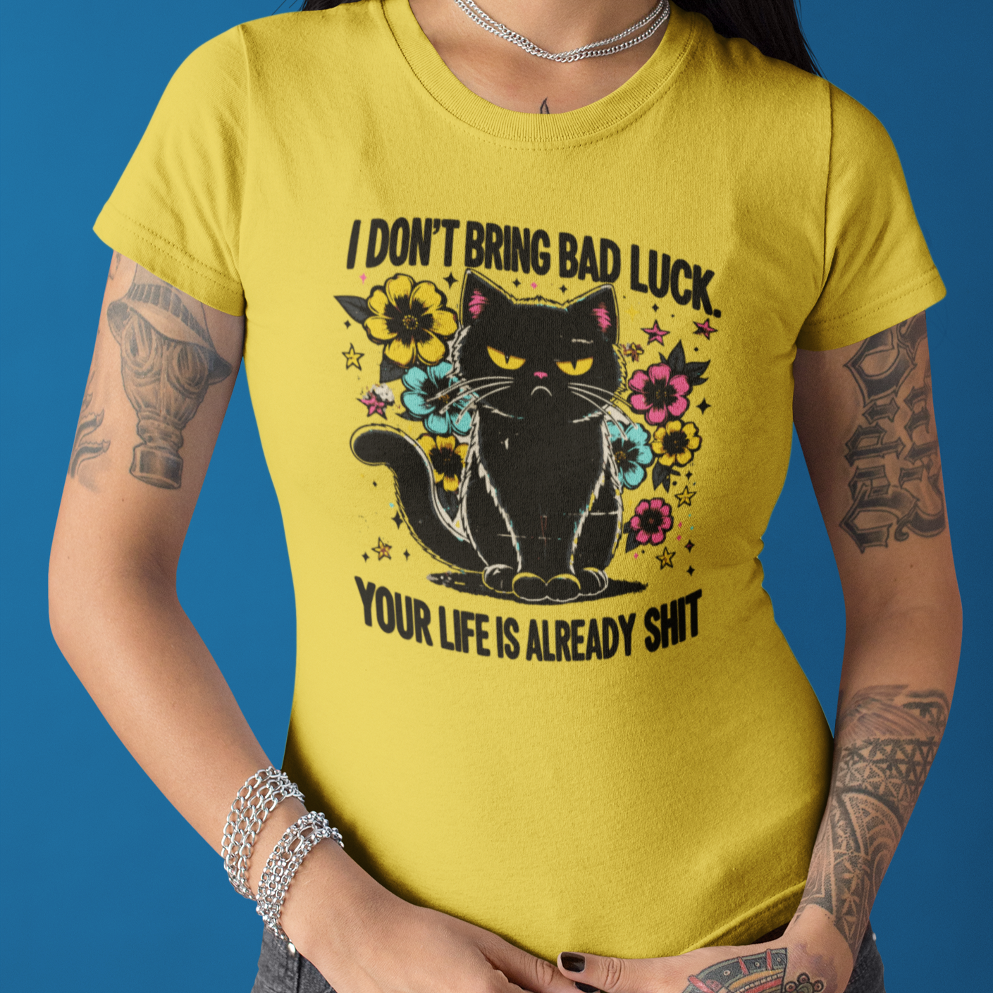 Grumpy Black Cat T-Shirt Enthusiasts - Embrace the Sass! Unisex Jersey Short Sleeve Tee
