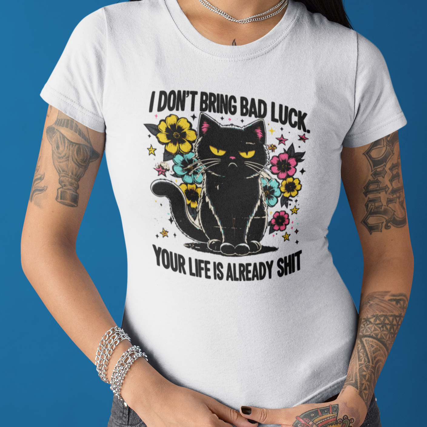 Grumpy Black Cat T-Shirt Enthusiasts - Embrace the Sass! Unisex Jersey Short Sleeve Tee