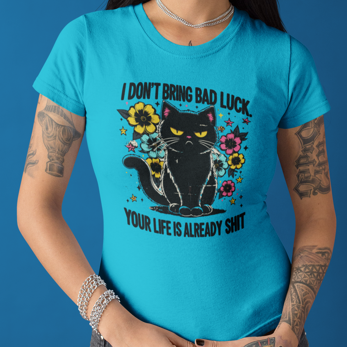 Grumpy Black Cat T-Shirt Enthusiasts - Embrace the Sass! Unisex Jersey Short Sleeve Tee