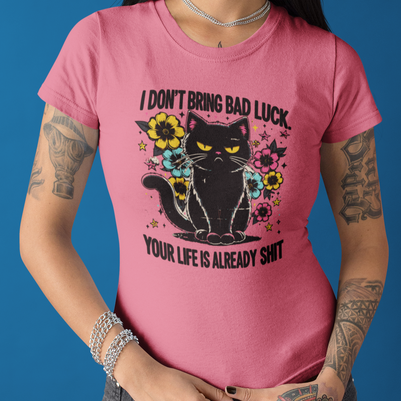 Grumpy Black Cat T-Shirt Enthusiasts - Embrace the Sass! Unisex Jersey Short Sleeve Tee