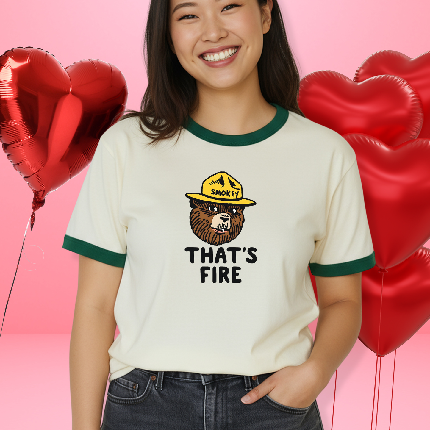 That’s Fire Smokey Bear Ringer T-Shirt | Retro Unisex Next Level 3604 Tee