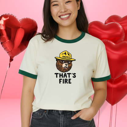 That’s Fire Smokey Bear Ringer T-Shirt | Retro Unisex Next Level 3604 Tee