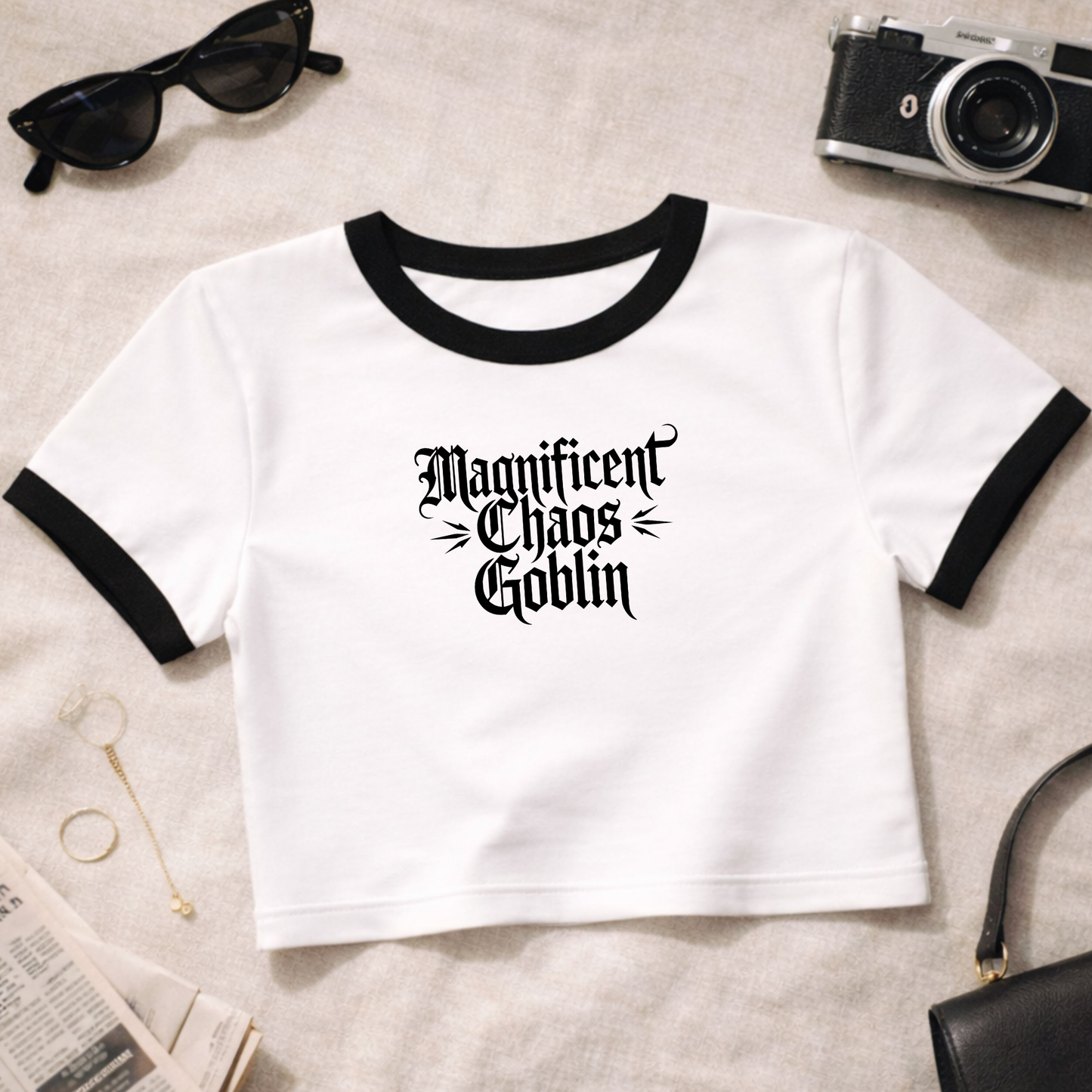 Magnificent Chaos Goblin Womens Cropped Ringer Tee