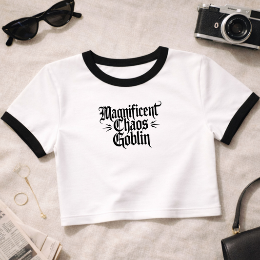 Magnificent Chaos Goblin Womens Cropped Ringer Tee