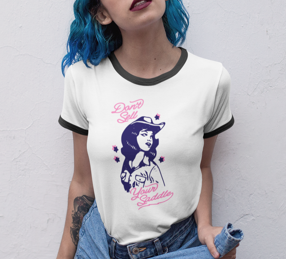 Vintage 'Don't Sell Your Saddle' Ringer T-Shirt | Cowboy Western Tee, Unisex Shirt, Retro Graphic Top, Country Music Fan Gift, Gift for
