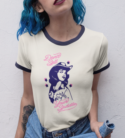 Vintage 'Don't Sell Your Saddle' Ringer T-Shirt | Cowboy Western Tee, Unisex Shirt, Retro Graphic Top, Country Music Fan Gift, Gift for