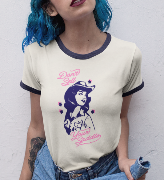 Vintage 'Don't Sell Your Saddle' Ringer T-Shirt | Cowboy Western Tee, Unisex Shirt, Retro Graphic Top, Country Music Fan Gift, Gift for