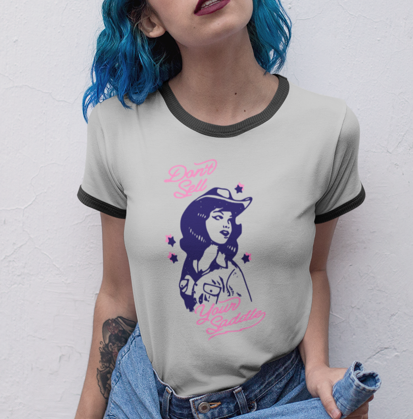Vintage 'Don't Sell Your Saddle' Ringer T-Shirt | Cowboy Western Tee, Unisex Shirt, Retro Graphic Top, Country Music Fan Gift, Gift for