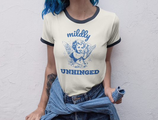 Unisex Ringer Shirt - Vintage Cherub Angel Design | Mildly Unhinged | Available in 3 Colors