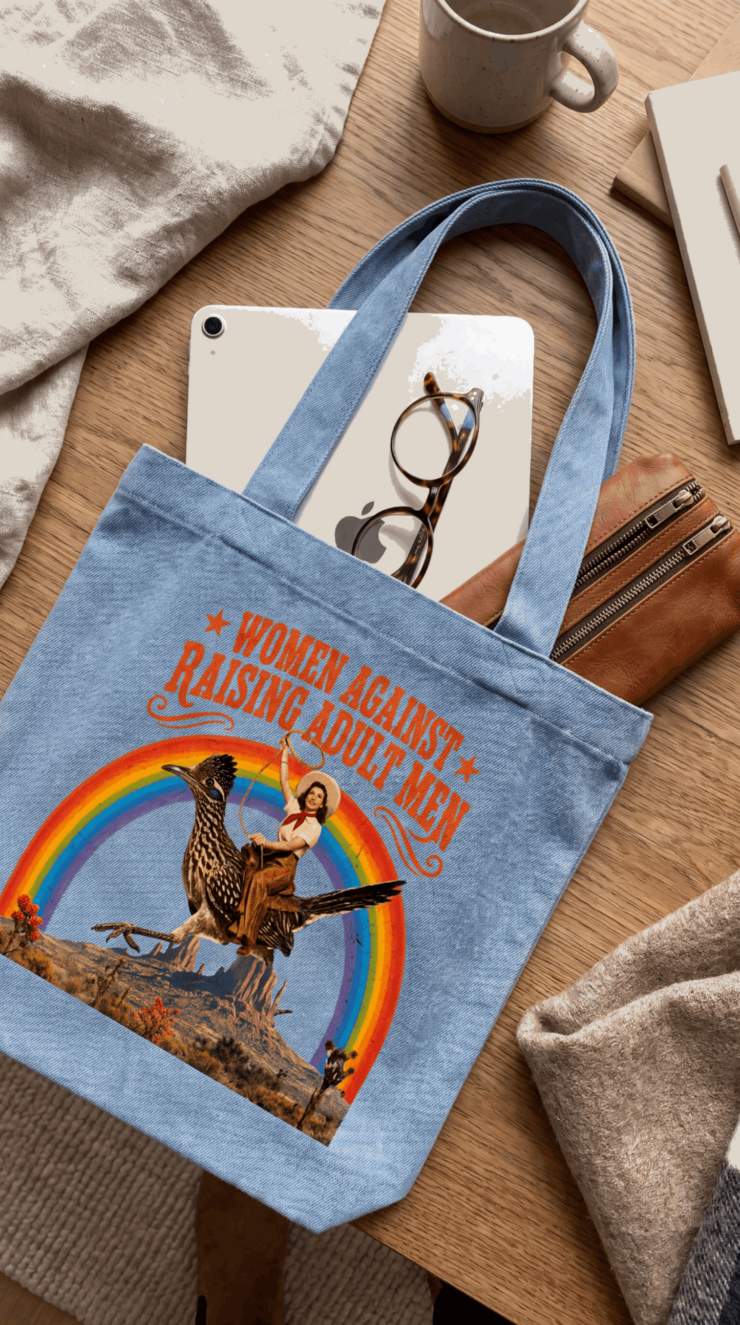 Women Against Raising Adult Men Denim Tote