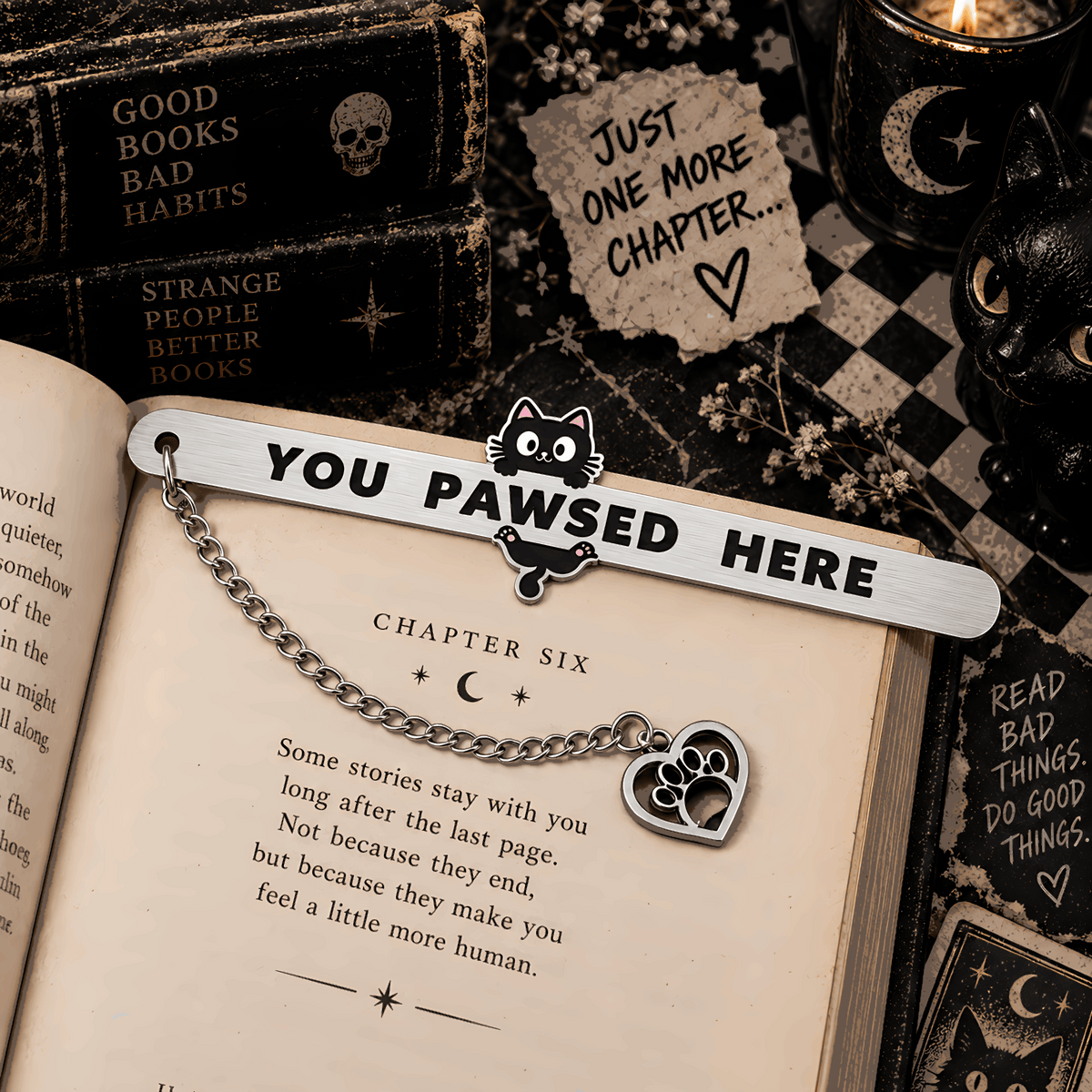 You Pawsed Here Cat Bookmark | Stainless Steel Bookmark with Paw Charm with Gift Box